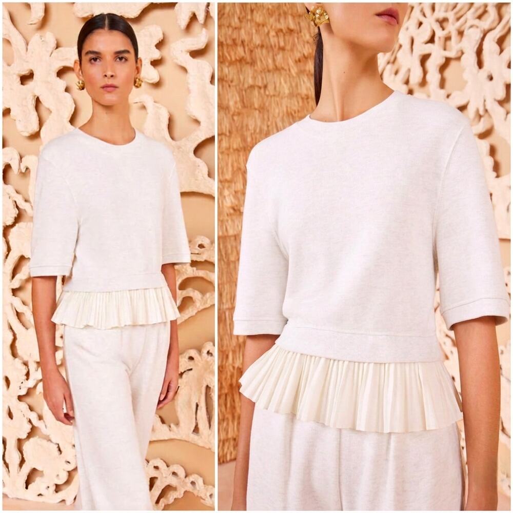 Ulla Johnson Harper Cowrie Pleated Terry Ruffle Hem Top Size M